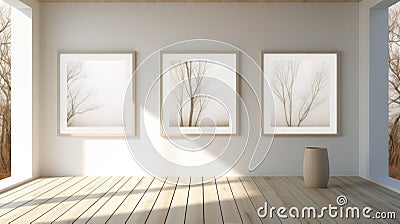 Contemporary Landscape Art Three Framed Pictures Of Trees In Soft Tonal Transitions Stock Photo