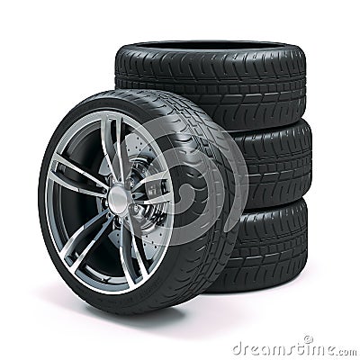 3d tires and alloy wheels Stock Photo