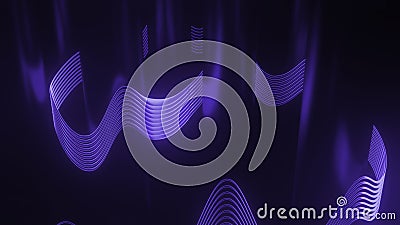 3D to with moving waves of lines. Design. Wavy lines move in abstract space with 3d pillars. Illusory space with mirror Stock Photo