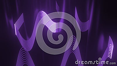3D to with moving waves of lines. Design. Wavy lines move in abstract space with 3d pillars. Illusory space with mirror Stock Photo
