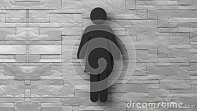 3d toilet woman sign on white brick wall. Stock Photo