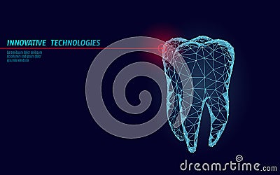 3d tooth innovation laser dentistry polygonal concept. Stomatology symbol low poly triangle abstract oral dental medical Vector Illustration