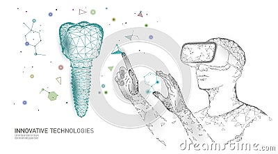 3d tooth innovation virtual reality polygonal concept. Dentistry implant symbol low poly triangle. Abstract oral dental Vector Illustration