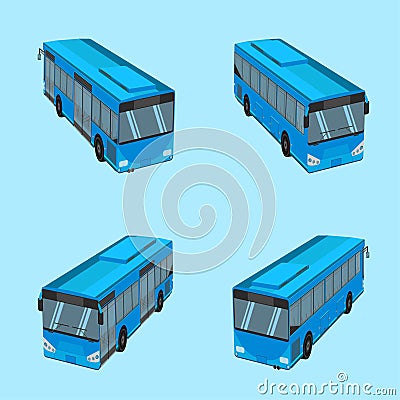 3d top view the blue bus NGV driver fare passenger autobus omnibus coach rail bench chair stool armchair seat mattress bolster Vector Illustration