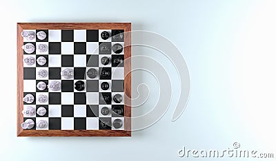 3D rendering top view chess board game lineup and space black background for copy space Stock Photo