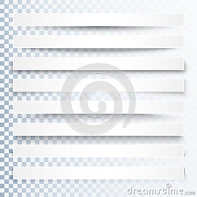 3d transparent shadows effect. Page dividers with transparent shadows. Pages separation set. Transparent shadow realistic Vector Illustration