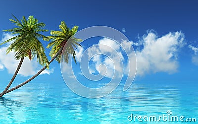 3D tropical landscape with palm trees Stock Photo