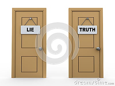 3d truth lie door Cartoon Illustration