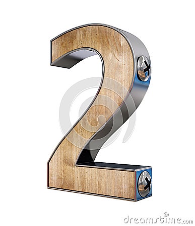 3D `two` number made of wood and metal Stock Photo