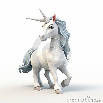 3d Cel Shaded Unicorn Posed Against White Background Stock Photo