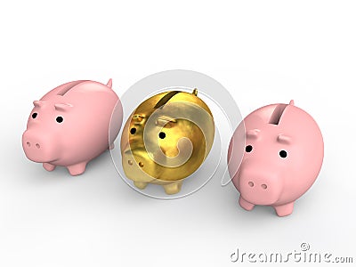 3d unique golden piggy bank Stock Photo