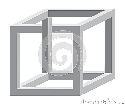 3D unreal cube shape. Optical Illusion, nonexistent figure Vector Illustration