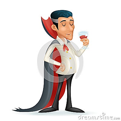 3d vampire gentleman costume halloween party savor drink glass blood icon retro vintage cartoon design vector Vector Illustration