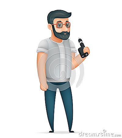 3d Vape Smoking Geek Hipster Casual Character Icon Cartoon Poster Vector illustration Vector Illustration