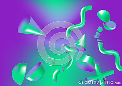 Vector holographic background with virtual 3D shapes for web, packaging, presentation, advertising, wallpaper, cover or poster Vector Illustration