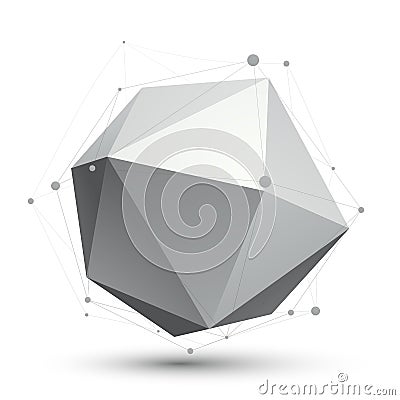 3D vector abstract tech illustration, perspective geometric unusual object with wireframe. Vector Illustration