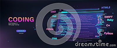 3D vector banner, program app coding. Web page banner Vector Illustration