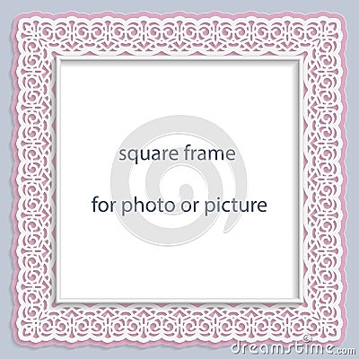 3D Vector bas-relief square frame for photo or picture, vintage vignette Vector Illustration