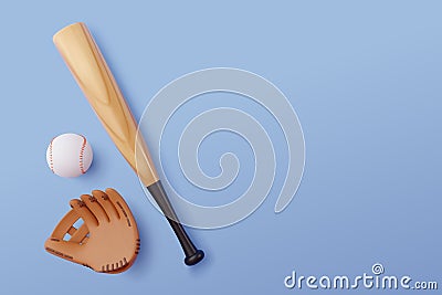 3d Vector Baseball Bat, Ball and Leather Glove, Sport and Game competition concept Vector Illustration