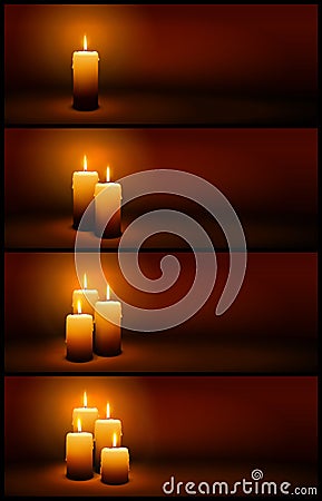 3D Vector Christmas and Advent Candles with Candlelight - Panorama Banner Templates Stock Photo