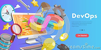 3D Vector Conceptual Illustration of DevOps, Development and Operations. Vector Illustration