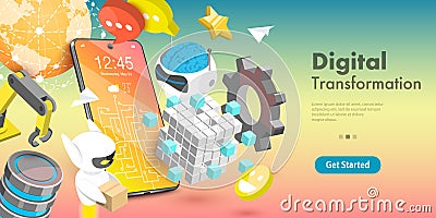 3D Vector Conceptual Illustration of Digital Transformation Vector Illustration
