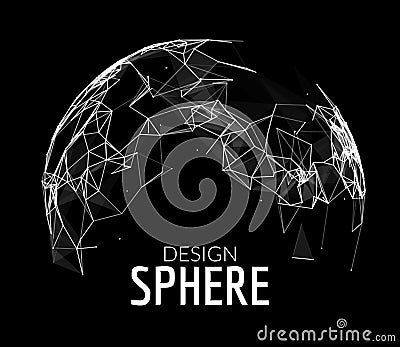 3d vector geometric background for business or science presentation. Line network polygon sphere. Abstract concept Vector Illustration