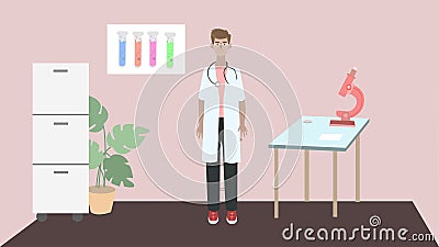 2D vector illustration of male doctor standing in laboratory Vector Illustration
