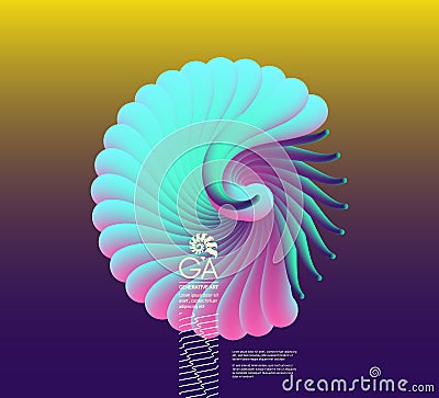 3D vector illustration with seashell nautilus. Object with smooth shape. Vector Illustration