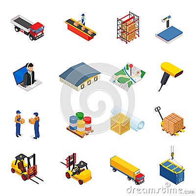 3D vector isometric warehouse,transportation, logistic and delivery icon set Vector Illustration