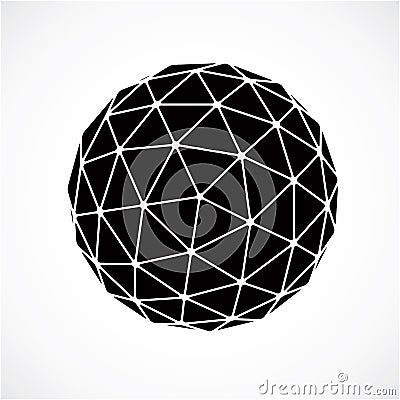 3d vector low poly black and white spherical object, perspective Vector Illustration