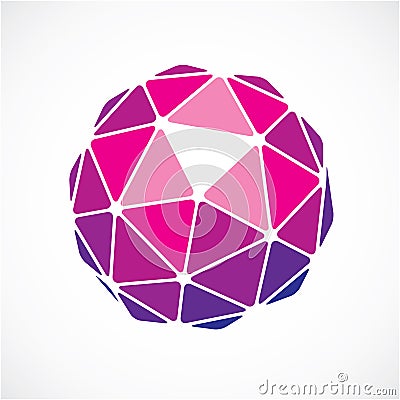 3d vector low poly purple spherical object, perspective orb created with triangular facets. Abstract polygonal element for use as Vector Illustration
