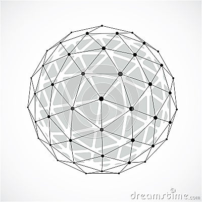 3d vector low poly spherical object with black connected lines a Vector Illustration