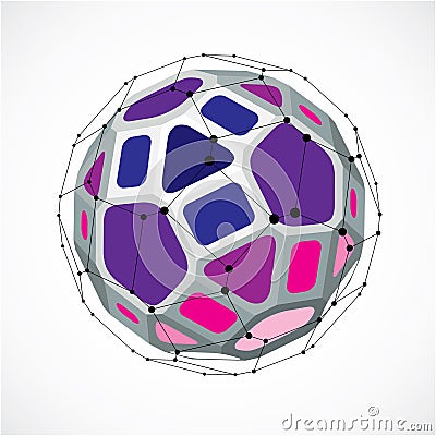 3d vector low poly spherical object with black connected lines a Vector Illustration