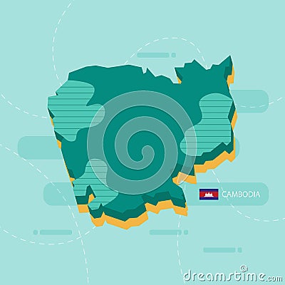3d vector map of Cambodia with name and flag of country Vector Illustration