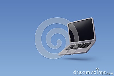 3d Vector Opened laptop screen with keyboard, Technology, Businees office, Online presentations concept Vector Illustration