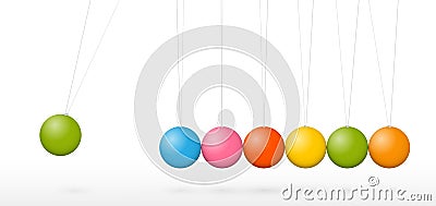 3D Vector Pendulum - Newton`s Cradle - Seven Colorful Pendulum in Raw with Shadow Stock Photo