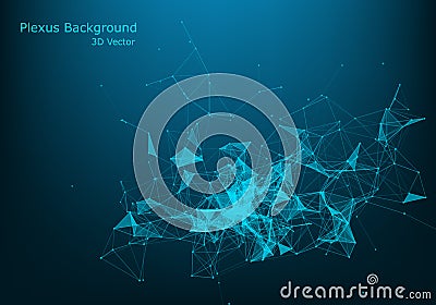 3d Vector plexus like background. Technology and connection theme. Bright vertexes connected with thin lines Vector Illustration
