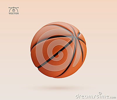 3d vector realistic orange textured rubber basketball isolated design element on light background. Vector Illustration