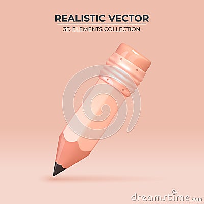 3d vector realistic pencil with rubber eraser. Vector Illustration