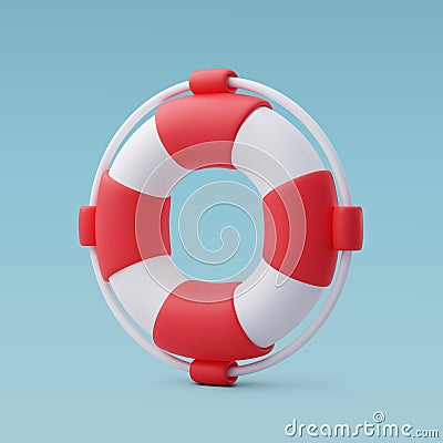 3d Vector Red and White Life Rescue, Lifebuoy. Summer Journey, Time to Travel Concept Vector Illustration