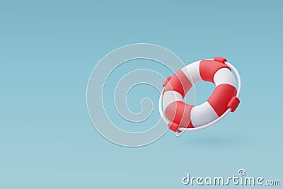 3d Vector Red and White Life Rescue, Lifebuoy. Summer Journey, Time to Travel Concept Vector Illustration