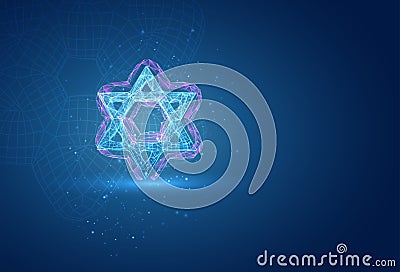 3d vector symbol on a blue background, set of polygonal meshes in a luminous style Vector Illustration