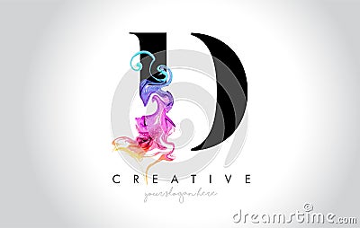 D Vibrant Creative Leter Logo Design with Colorful Smoke Ink Flo Vector Illustration