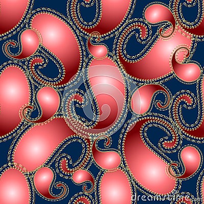 3d vintage Paisley flowers seamless pattern. Ornate floral ornamental background. Repeat backdrop. Modern ethnic style surface re Vector Illustration
