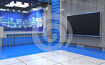 3D Virtual News Studio Background Cartoon Illustration