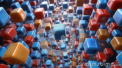 A 3D visualization of colorful cubes floating in a dynamic space Stock Photo