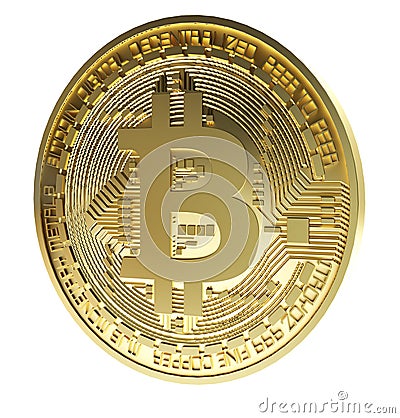 3D visualization cryprocurrency bitcoin in gold surface Stock Photo