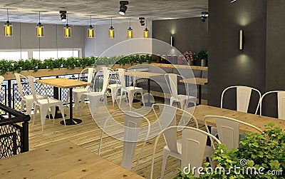 3d visualization of food store with a cafe inside. Public interior in the loft style Stock Photo