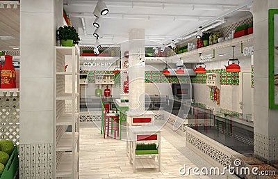 3d visualization of food store. The interior in Provence style Stock Photo